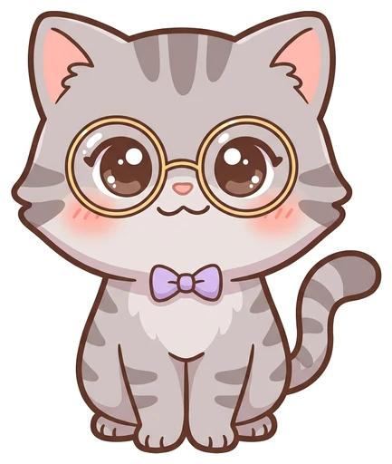 Miso, a gray tabby cat with round glasses